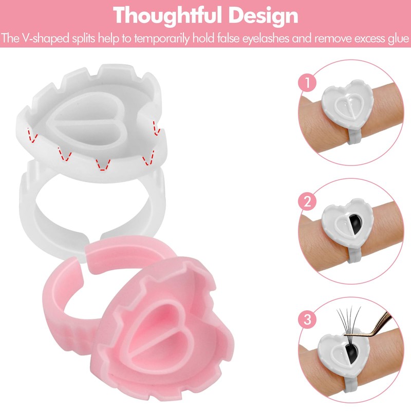 Lunhoo 200 Pcs Glue Rings for Eyelash Extension, Disposable Heart-