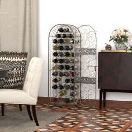 Antique Bronze 45-Bottle Wrought Iron Wine Rack with Lock Elegant Jail DesignTitle: Default Title