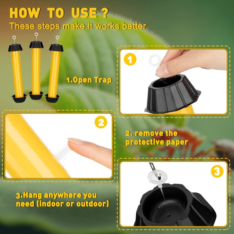 Qualirey Fly Traps for Indoor Outdoor Hanging Fruit Fly Stick
