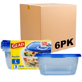 Glad GladWare Deep Dish Food Storage Containers Lock Tight Seal, BPA Free Large Rectangle Plastic Containers Hold Up to 64 Ounces of Food, 3 Count - 6 Pack
