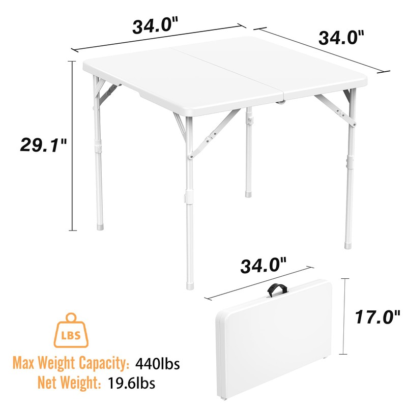 Allpop 34'' Square Folding Table, Portable Plastic Fold in Half
