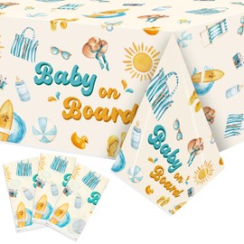 Surfboard Baby Shower Party Tablecloths - 3Pcs Baby on Board Birthday Party Table Cover Decorations, Summer Boho Beach Themed Rectangular Plastic Disposable Table Cloth Decor for Birthday Summer Event