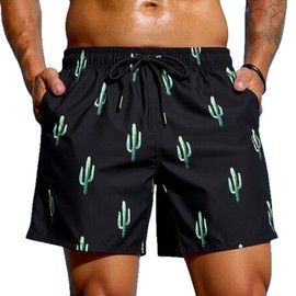 MADHERO - Traje de baño para hombre con forro de malla, Cactus Negro, XX-Large