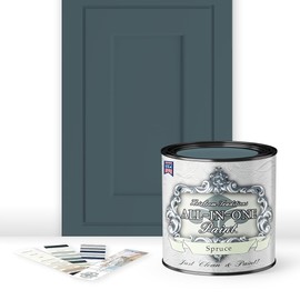 ALL-IN-ONE Paint, Durable cabinet and furniture paint. Built in primer and top coat, no sanding needed. Includes our 30 featured color card - Spruce (gray green with slight blue undertone), Quart