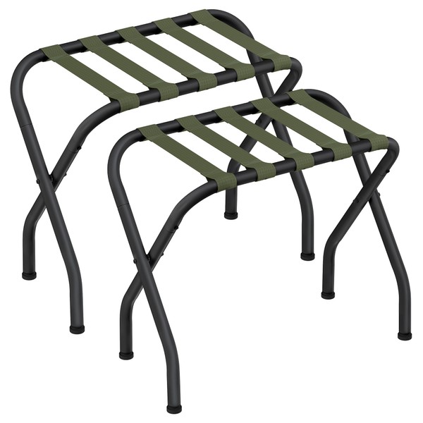 SONGMICS Luggage Rack, Set of 2, Luggage Racks for Guest Room, Suitcase Stand, Steel Frame, Foldable, for Bedroom, Forest Green and Black URLR064C02