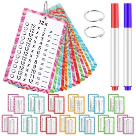 1 Pack of 13 Sheets 1 x 1 Flashcard Game for Children, Multi-Time Flashcard Set with 2 Marker Pens and Rings, Disposable Table Cards from 1 to 12, Portable Learning Aid, Fun for Learning
