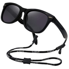 COOLSOME Kids Flexible Polarized Sunglasses for Boys Girls Age 3-10 with Straps (Black)