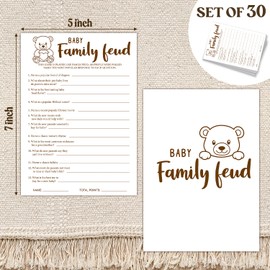 ZEDEV 30 PCS Cute Bear Baby Shower Family Feud Game Baby Shower Game with 1 Answer Card for Boy Girl, Trivia Activity Gender Neutral Party Supplies & Decor-C05