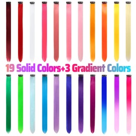 22 PCS Colored Clip in Hair Extensions for Girls - Straight Rainbow Hair Accessories Party Highlights Synthetic Hairpieces 22inch