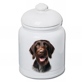 Best of Breed German Wirehaired Pointer Dog and Cat Ceramic Treat Jar 9" Tall Air Tight Seal All White