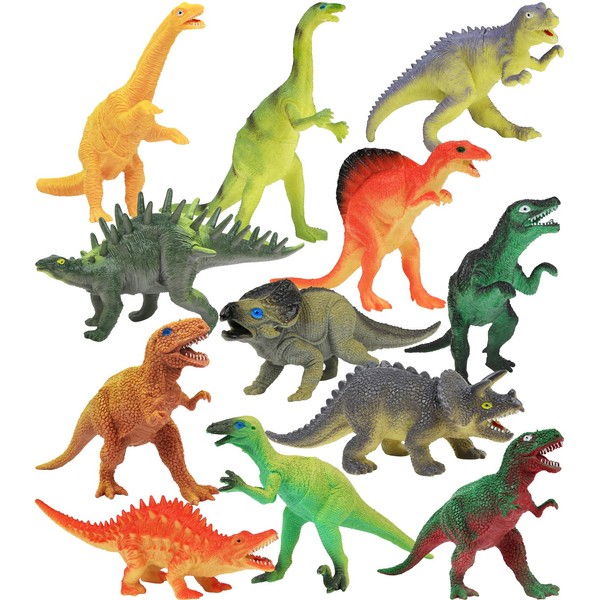 Click N' Play Click N’ Play Dinosaur Figure Toys, Jumbo 7” Inch Dinosaur Playset for Kids & Toddlers, Realistic Looking Dino Toy Set, Gift for Boys & Girls, Plastic Dinosaur Play Set, Pack of 12