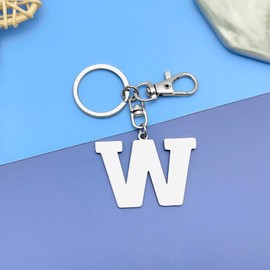Initial Letter Keychain Letter W Alphabet Keyring for Handbag Wallet Purses Backpack Metal Letter Key Ring for Women Men Stainless Steel Letter Pendant Car Keyring Christmas Birthday Graduation Gifts