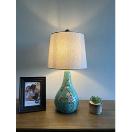 enjoy decor lamps Ceramic Table Lamp Birds Flowers Blue for Living Room Dining Room Bedroom Bedside Office Hotel H20*W10 Inches