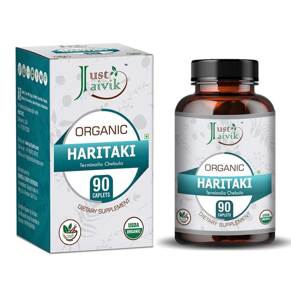 Just Jaivik Organic Haritaki (Terminalia Chebula) Tablets As Dietary Supplements - 750mg (90 Tablets) | Detoxification & Rejuvenation for Vata