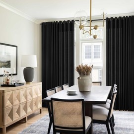 Black Curtains 90 Inches Long 2 Panels for Living Room Home Office Light Filtering Privacy Protection Grommet Linen Drapes Modern Farmhouse Neutral Semi Sheer 90 Inch Length Curtains for Bedroom