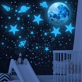 603Pcs Glow in The Dark Stars Stickers, Glow in The Dark Stars Ceiling, Moon and Stars Wall Decals Planets Solar System Wall Stickers for Kids Boys Wall Sticker for Nursery Bedroom Living Room (Blue)