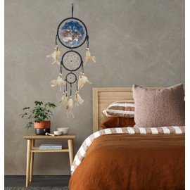 Triple Circles Wolf Eagle Bear Unicorn Dream Catcher Bedroom Wall Decor, Christmas Home Decoration, Room Accessory, White Moon Feather Decoration - Unique Home Craft Wall Pendant (A 12Wolves)