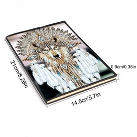 JISHSHAY Diamond Painting Notebook Diamond Art Journal Diamond Painting Kits Drawing Book Diamond Art Kits Leather Notebook Gem Painting Reading Journal Gem Art for Adults Book Journal A5 Wolf