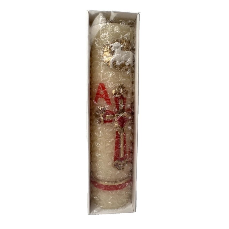 Easter Lent Paschal Candle Wax Alpha Omega Red Cross 8"x