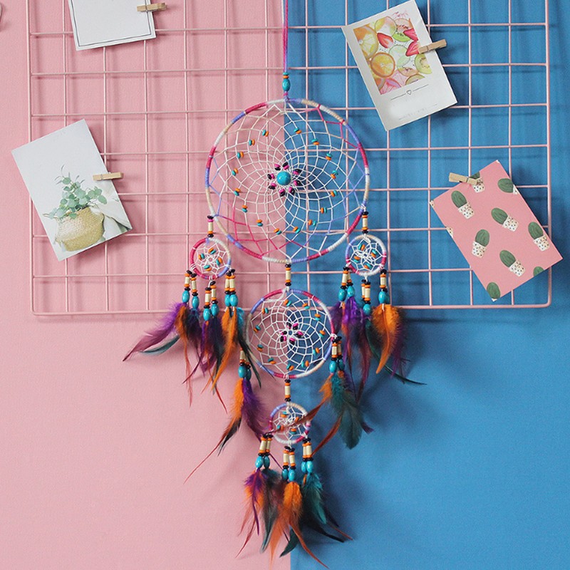 Retro Style Feather Decor Hanging Dream Catcher Wind Chimes Home
