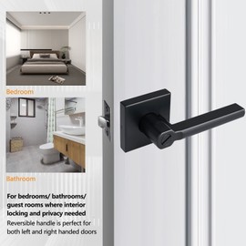 NEWBANG Square Heavy Duty Bathroom Lever Door Handle in Matte Black Finish(for Bedrooms, Bathrooms or Guest Rooms) Left or Right Handed,NO Keys Door Leverset,HD1601-DB-BK-BR-2P