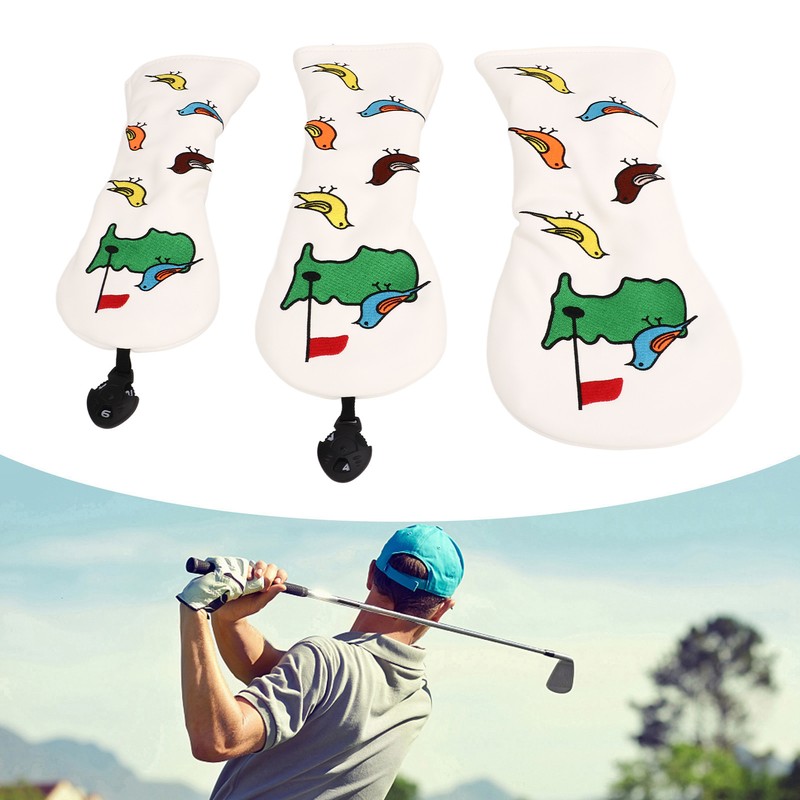 3PCS Golf Club Head Cover PU Waterproof Bird Pattern Golf