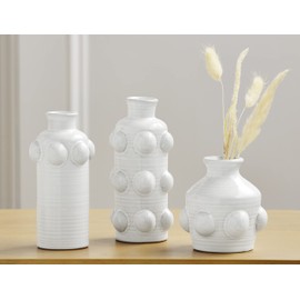 Mud Pie White Beaded Stem Vase, All Over, 6.5" x 2.4" Dia