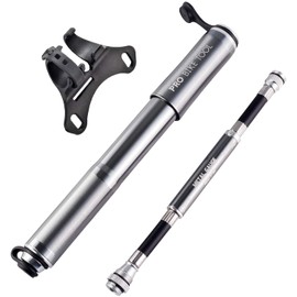Pro Bike Tool Mini Bicycle Pump with Pressure Gauge for Presta & Schrader Valves - High Pressure up to 6.9 Bar - Reliable, Compact & Lightweight Frame Pump with Pressure Gauge - Pump for Road Bike, Mountain Bike, titanium