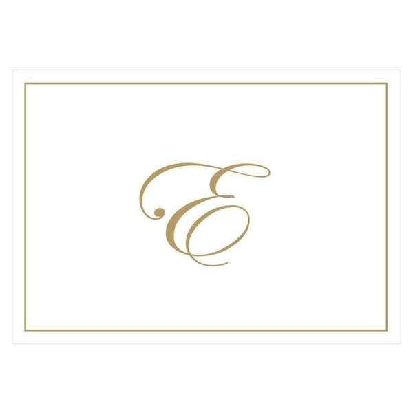 Caspari Gold Embossed Initials Boxed Note Cards in Letter E, 32 Cards & Envelopes