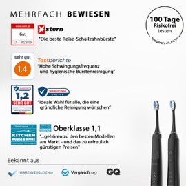 Tristan Auron Doppelpack elektrische Zahnbürste Schallzahnbürste mit 55 000 Schwingungen 60 Tage Akku / 5 Putzmodi / IPX7 Wasserdicht - 4 Bürstenköpfe (blau/blau)