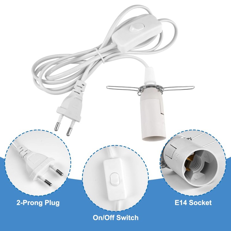 E14 Lamp Holder with Cable and Switch, White Lamp Holder