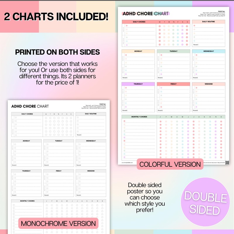 ADHD Chore Chart for Adults & Teens | Double-Sided A3