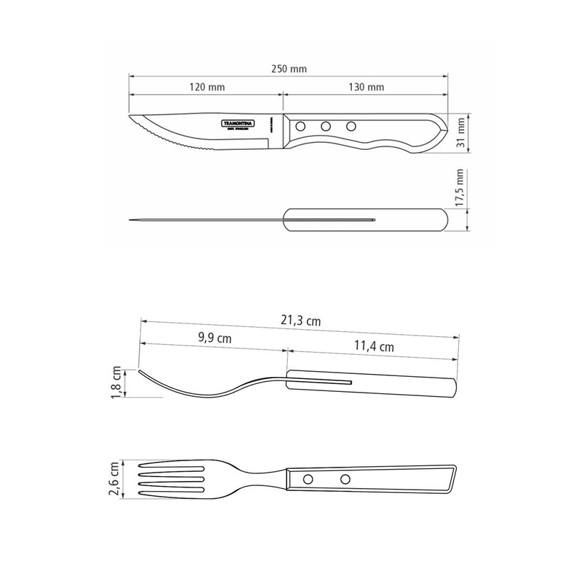 Tramontina Jumbo Steakbesteck, Set 4-teilig, mit 2 Steakmessern und 2