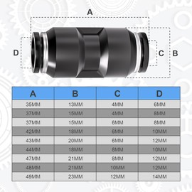 Innfeeltech 20 Pcs 6mm to 10mm Black Straight Reducer Push to Connect Pneumatic Fitting Quick Release Pneumatic Connectors