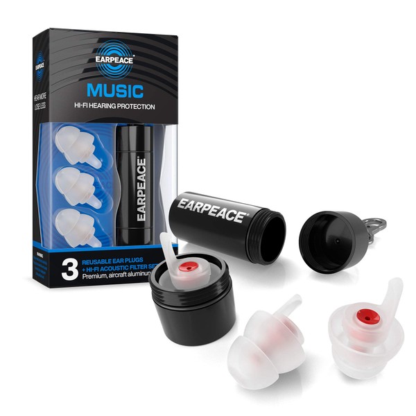 EarPeace Concert Ear Plugs - Reusable High Fidelity Earplugs - Hearing Protection for Music Festivals, DJs, Musicians, Motorcycles, Raves, Work & Airplane Noise Reduction (Standard, Black)