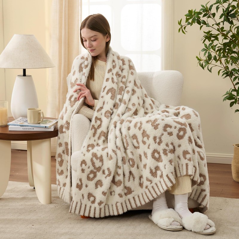 Leopard Luxury Faux Fur Blanket Twin Size for Bed Sofa,Ultra