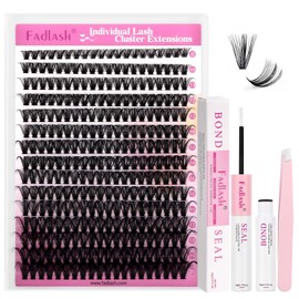 FADLASH Lash Clusters Kit 40D Lash Extensions 8-20mm Individual Lashes Eyelash Clusters with Bond and Seal Lash Glue and Lash Tweezers DIY at Home (Kit, 40D-07C-8-20mm)