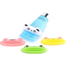 Pasow Cartoon Animal Plastic Frog Cat Panda Pig Shaped Toothpaste Cream Squeezers - Pack of 4 Mix Designs