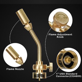 BLUEFIRE Solid Brass Jumbo Pencil Flame Gas Welding Torch Head Nozzle Upgraded Full Metal Version Fuel by MAPP MAP Pro Propane CGA600 Cylinder Bottle (Torch Only)