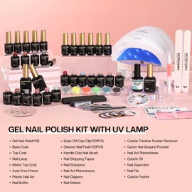 Morovan Gel Nail Polish Kit: 28 Colors Gel Nail Polish Set with U V/LED Light Morandi palette Pink Gray Gel Polish Nail Art Decorations Manicure Tools DIY Salon Home Gifts