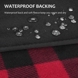 Tirrinia Outdoors Waterproof Blanket, 59”x 79” Lightweight Fleece Stadium Windproof Throw Mat for Traveling, Camping, Hiking, Football - Machine Washable, Red-Black Plaid