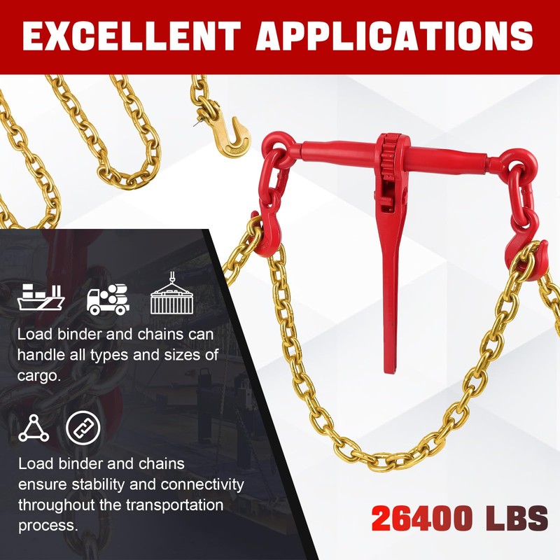 5/16"-3/8" Chain Binders Sets of 2, 5/16"×10ft Chains, Grade 70