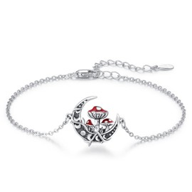 ABIGY Moon Mushroom Bracelet Graduation Gift 925 Sterling Silver Moon Phase Bracelet Mushroom Jewellery Gifts for Women Girls Girlfriend, Sterling Silver