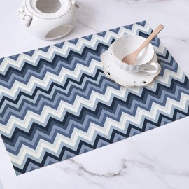 Batmerry Blue Pastel Zigzags Placemats,Geometric Texture Blue Pastel Zigzags Washable Linen Table Mats for Kitchen Table Double Insulation Decor Dining Set Indoor Outdoor 12X18 in Set of 4