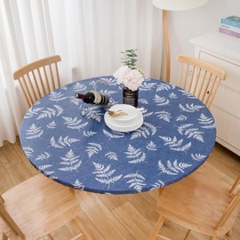Pioggia - Mantel redondo ajustable de vinilo con parte trasera de franela, elástico, impermeable, a prueba de aceite, ideal para mesa redonda de 45 a 56 pulgadas