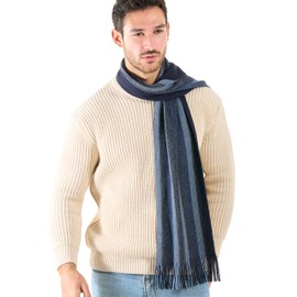 LOVARZI Mens Scarfs Winter Blue - Scarf For Men - Knitted Striped Scarves : Long Designer Lightweight Warm Men's Scarf : Gifts Present Ideas for Men: From a Dad Or Grandad to a Brother or Son