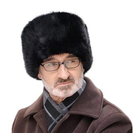IBLUELOVER Unisex Faux Fur Ushanka Cossack Hat Plush Warm Russian Trapper Hat Windproof Bomber Cap for Men Women Hunting Skiing Cycling Outdoor Sports Black