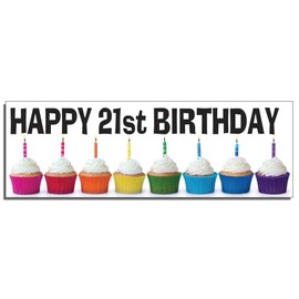 Happy 21st Birthday Banner - Cupcakes 3 feet x 9 feet Vinyl Banner