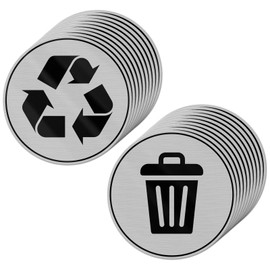 YIKIADA 20 Pack Recycle and Trash Stickers 3 × 3 Inches Vinyl Round Weatherproof Self Adhesive Waste Sign for Bins Home Business