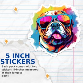 (2 Pack) Bulldog Dog Stickers - Bulldog with Sunglasses - Choose FromOver 100 Dog Breeds - 5 Inches On Longest Side - Premium Vinyl - Made in USA - BMCS0327